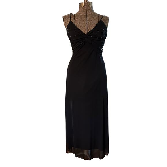 Lipstick Black Beaded Maxi Dress S Spaghetti Straps Y2K Formal Gown Whimsygoth - Picture 1 of 10